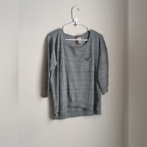 DKNY Jeans Blouse Women M Gray and Sliver Metallic Crew Neck Elegant Preppy Y2K